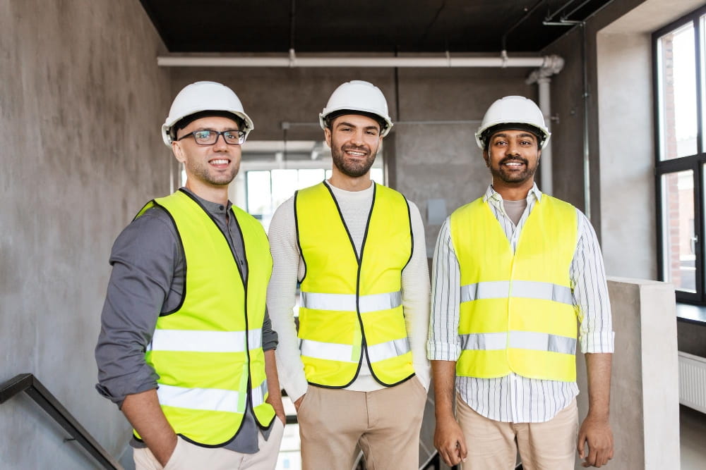 rofessional site workers in high-visibility gear facilitate direct hiring in construction
