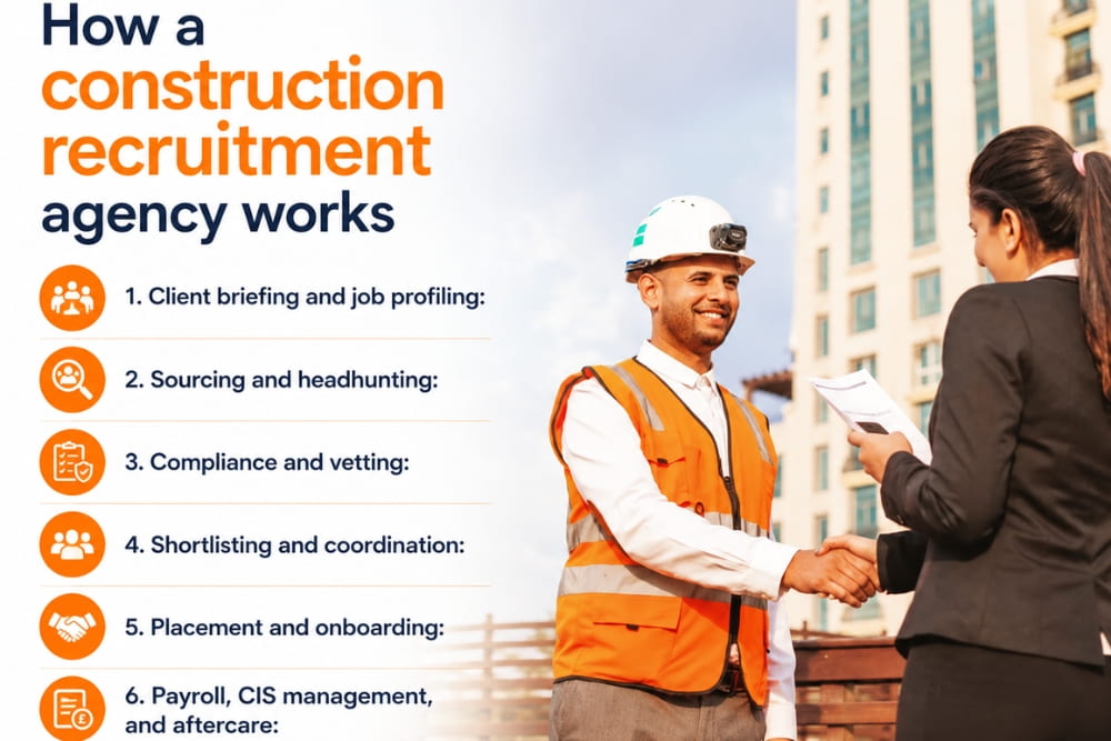 Professional recruiter meets worker showing how construction recruiting agency works