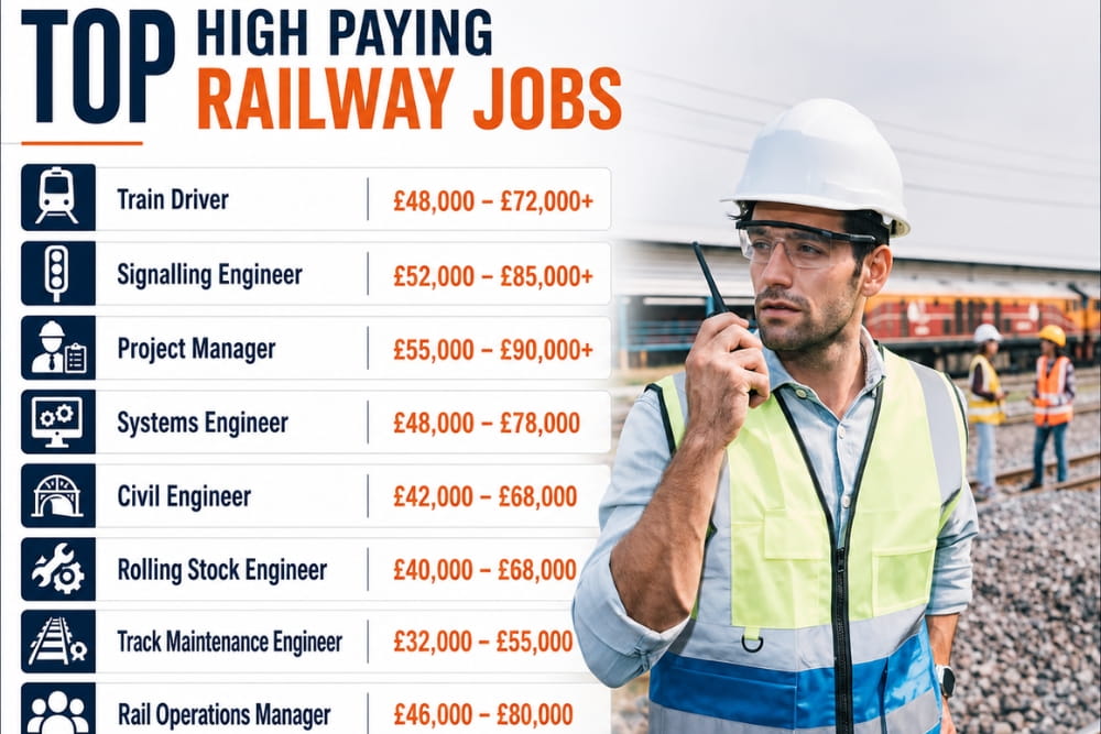 Salary chart infographic displaying top high paying railway jobs for engineers