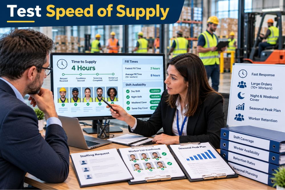 Labour hire provider assessing worker supply speed using fill times, shift availability, same-day cover, seasonal planning and worker retention data