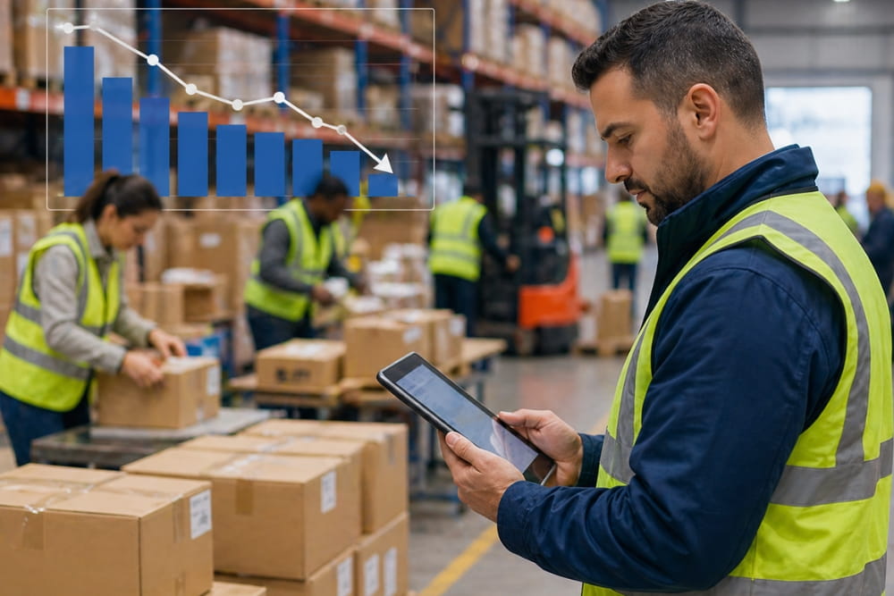 Warehouse manager tracks declining staff data to understand labour shortages during peak periods
